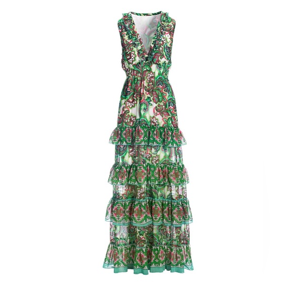 Palma De Scrolls Print Ruffle Tiered Maxi Dress- Worn once for pics - Picture 5 of 13